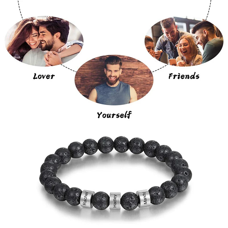 Gepersonaliseerde armbanden van roestvrij staal met kralen en gegraveerde naam, op maat gemaakte armbanden met tijgeroog, cadeau voor mannen, hem, Vaderdag cadeau