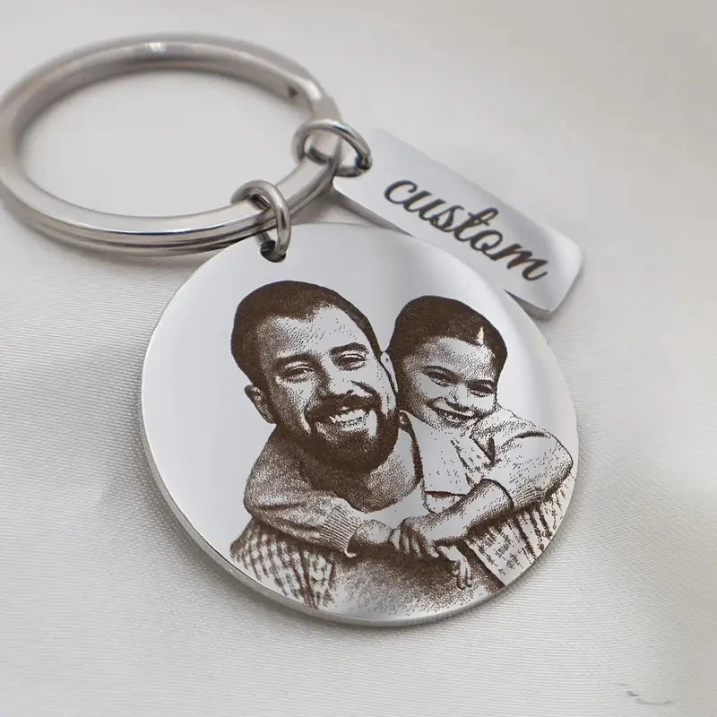 Aangepaste foto sleutelhanger gegraveerd roestvrij staal portret sleutel aangepaste foto sleutelhanger ronde gepersonaliseerde sleutelhanger voor familie