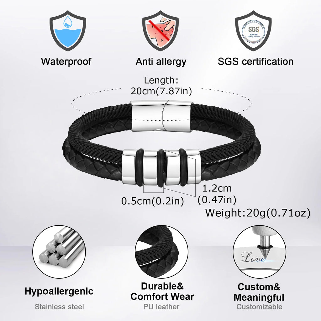 Vnox gratis gepersonaliseerde familienaam armbanden cadeau voor mannen papa opa, 3-5 roestvrijstalen kralen armbanden, liefde kerstcadeau