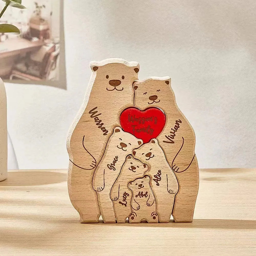 Gepersonaliseerde Familie Beer Puzzel Decor Aangepaste Namen Past op 2-6 Namen Rustieke Houten Beren Seizoensgebonden Decor voor Moeder & Vaderdag