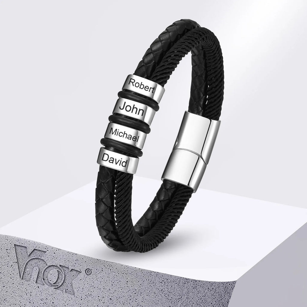 Vnox gratis gepersonaliseerde familienaam armbanden cadeau voor mannen papa opa, 3-5 roestvrijstalen kralen armbanden, liefde kerstcadeau
