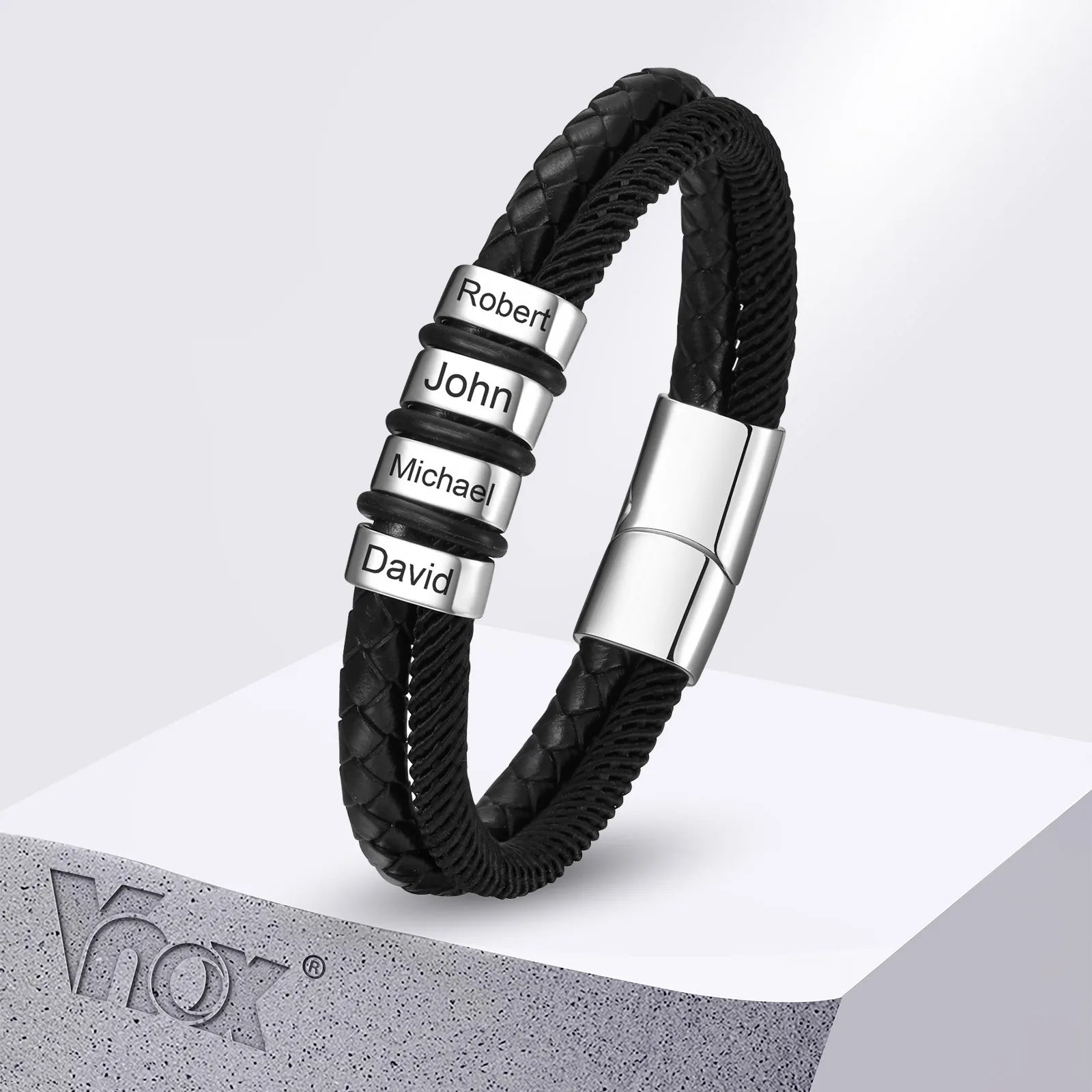 Vnox gratis gepersonaliseerde familienaam armbanden cadeau voor mannen papa opa, 3-5 roestvrijstalen kralen armbanden, liefde kerstcadeau