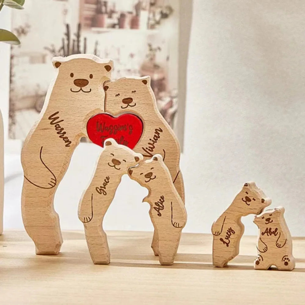 Gepersonaliseerde Familie Beer Puzzel Decor Aangepaste Namen Past op 2-6 Namen Rustieke Houten Beren Seizoensgebonden Decor voor Moeder & Vaderdag