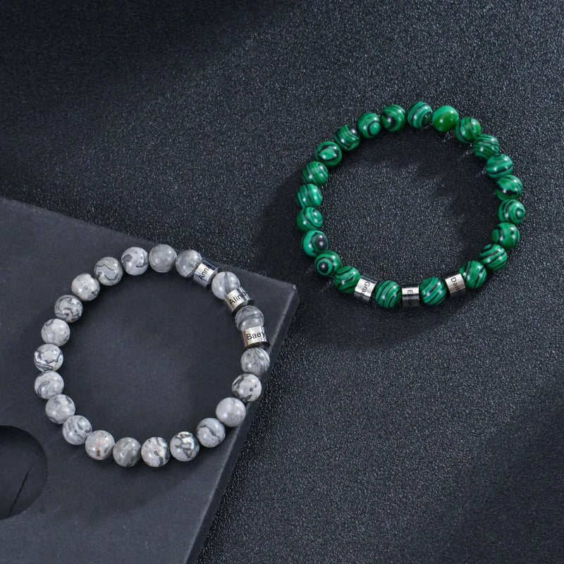 Gepersonaliseerde armbanden van roestvrij staal met kralen en gegraveerde naam, op maat gemaakte armbanden met tijgeroog, cadeau voor mannen, hem, Vaderdag cadeau