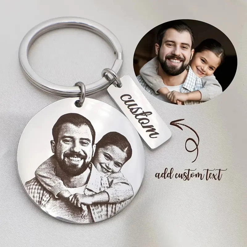 Aangepaste foto sleutelhanger gegraveerd roestvrij staal portret sleutel aangepaste foto sleutelhanger ronde gepersonaliseerde sleutelhanger voor familie