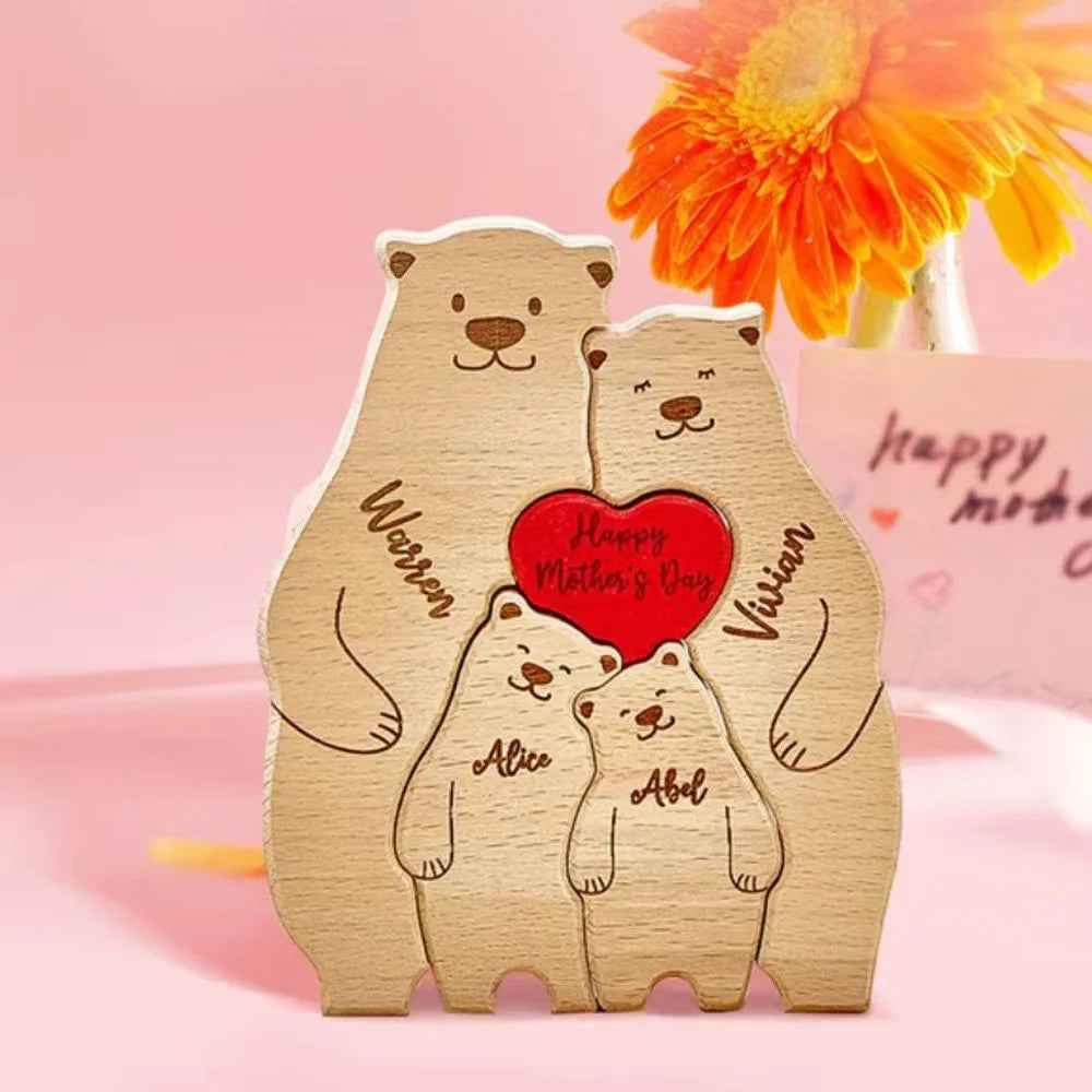 Gepersonaliseerde Familie Beer Puzzel Decor Aangepaste Namen Past op 2-6 Namen Rustieke Houten Beren Seizoensgebonden Decor voor Moeder & Vaderdag