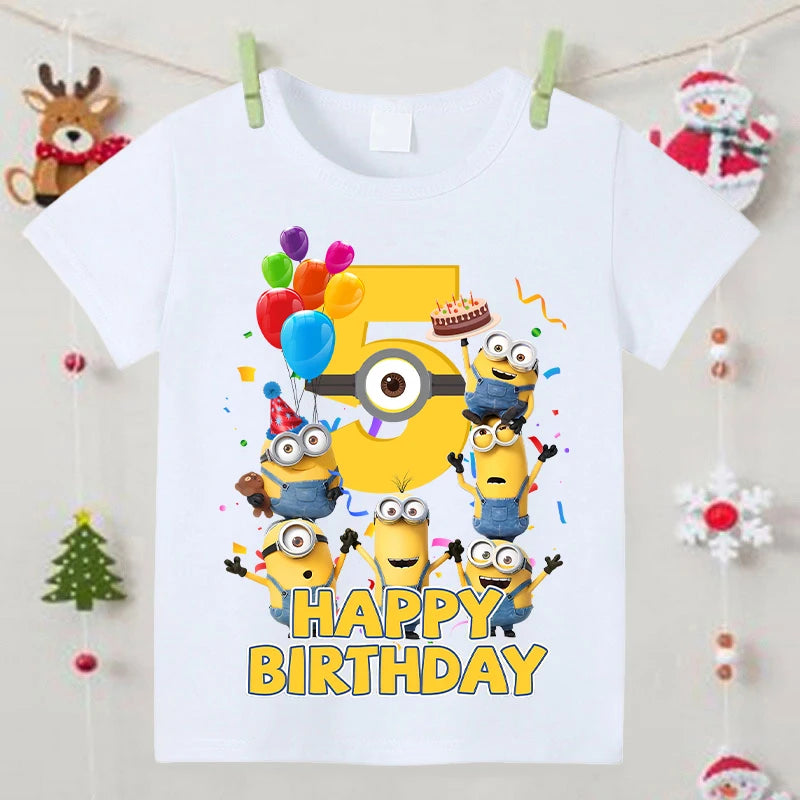 Minionses Nummer Bedrukt T-shirt voor jongens Meisjes Anime Cartoon Leuke top met korte mouwen Kinderen Zomermode Sport-T-shirts