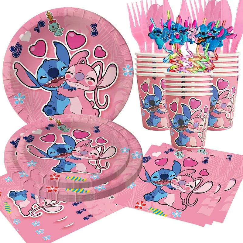 Disney Stitch Verjaardagsfeestje Decoratie Roze Lilo Stitch Thema Servies Cup Plaat Hoek Ballonnen Gelukkige Benodigdheden Voor Kinderen Meisje