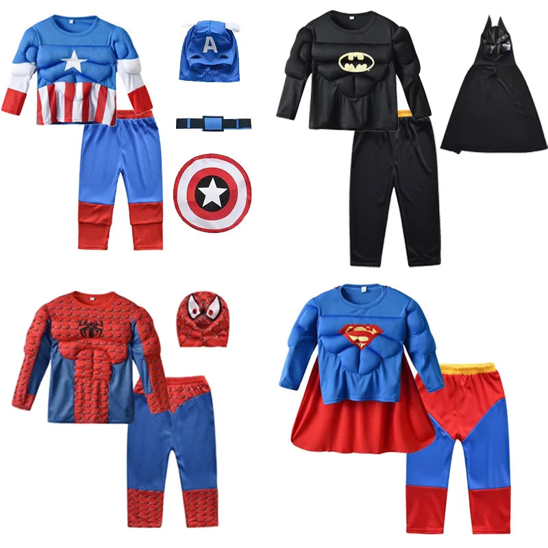 Avengers Superhero Hulk Captain America Cosplay Costume Boys Girls Spiderman Muscle Suit Halloween Carnival Party Clothes