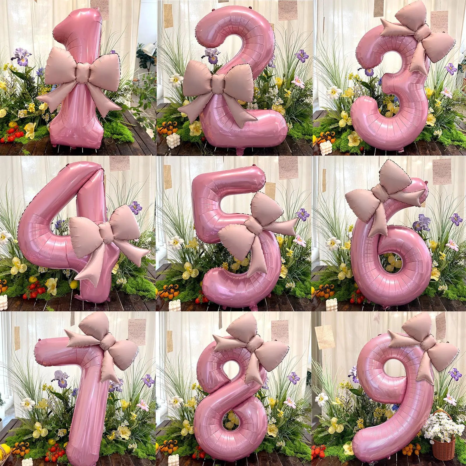2pcs 40inch Pink Bowknot Number Foil Balloons Wedding Birthday Party Decoration Anniversary Decor Photo Props Party Supplies