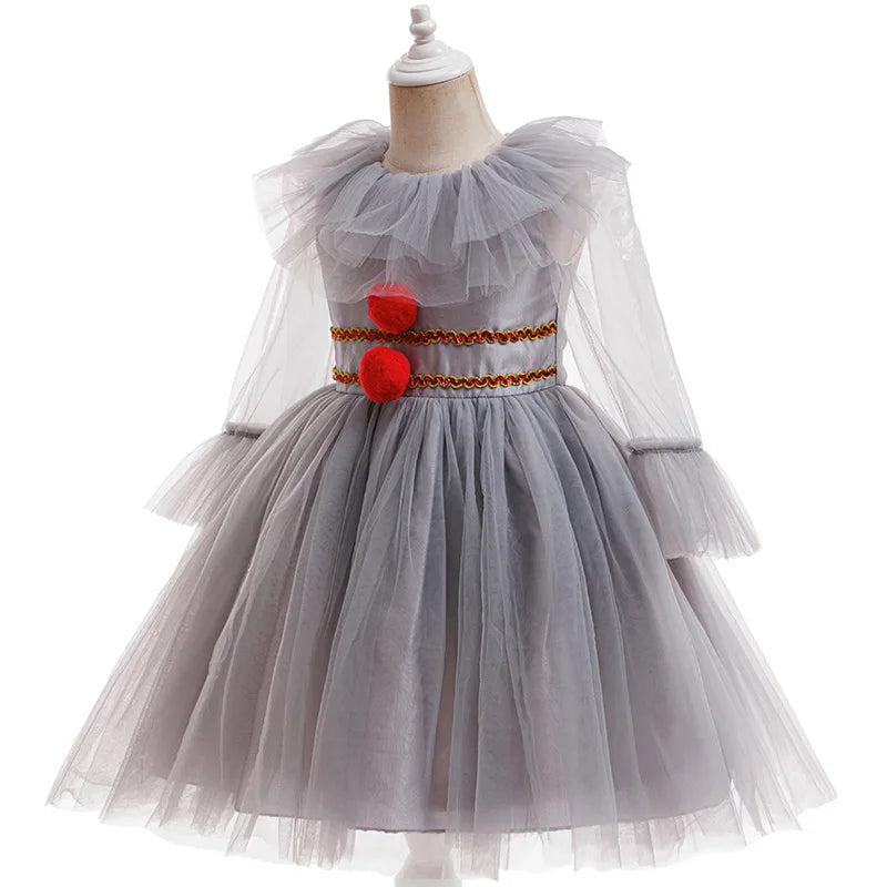 Gray Girls Joker Cosplay Halloween Costume Tutu Dress Creepy Clown Kids Carnival Party Clothes Children Tulle Fancy Party Dress