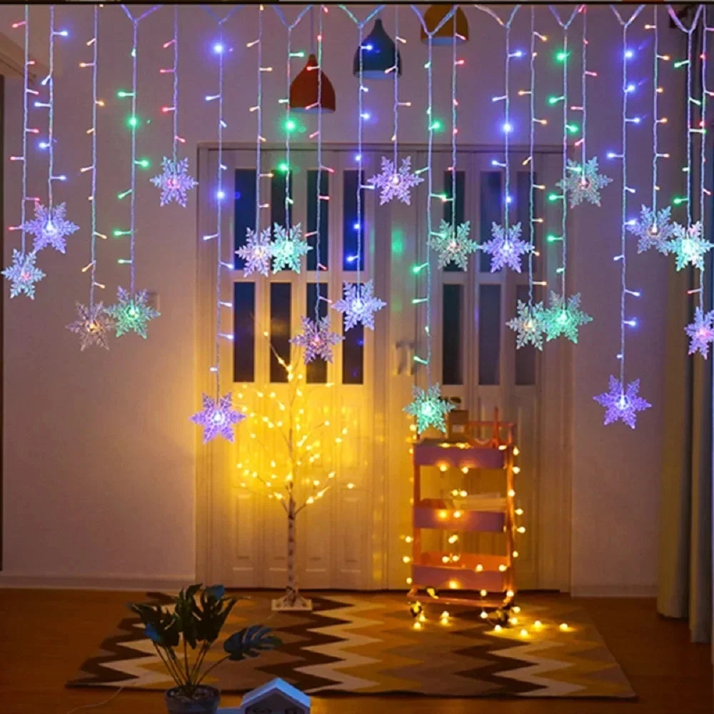 3.5M Christmas Light Led Snowflake Curtain Icicle Fairy String Lights Outdoor Garland for Home Party Garden New Year Decoration