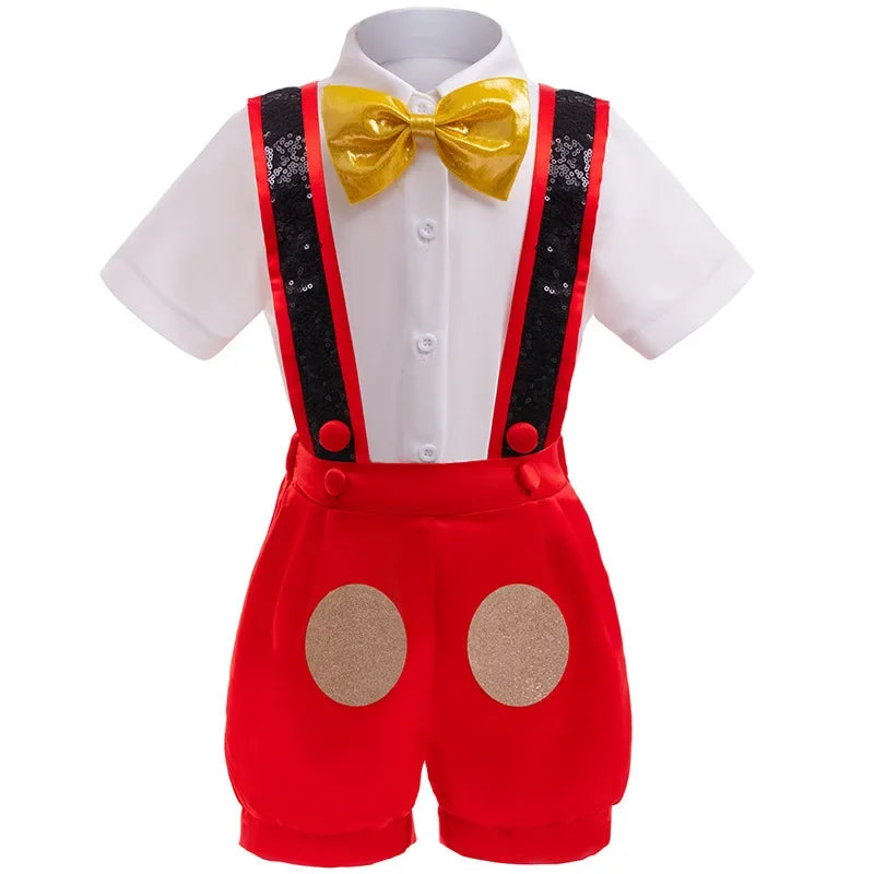 Boys Girls Cartoon Mickey Mouse Cosplay Costume Boys Jacket Shirt Shorts Girls Minnie Polka Dots Dress Headband Anime Costume