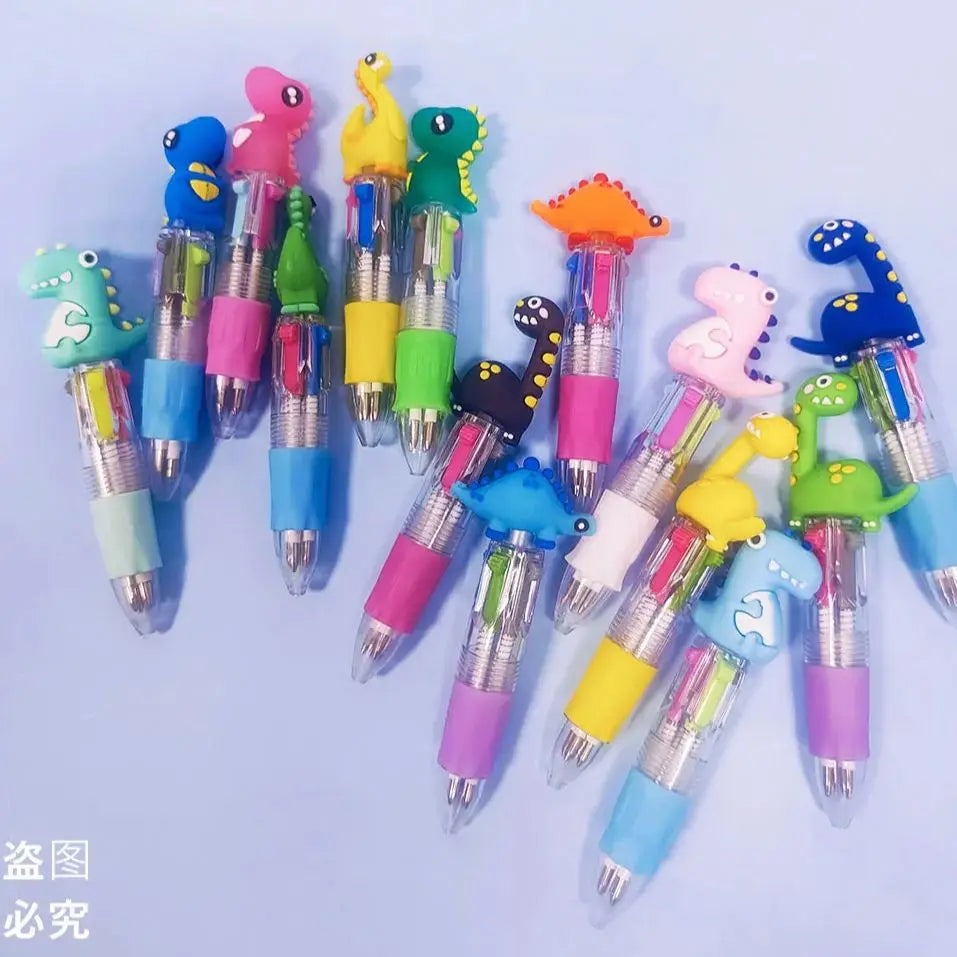 10Pcs/Lot Cute Cartoon Dinosoar Mini 4 Color Ballpoint Pen Kawaii Four Colors Pens School Office Supplies Kids Stationery Gifts