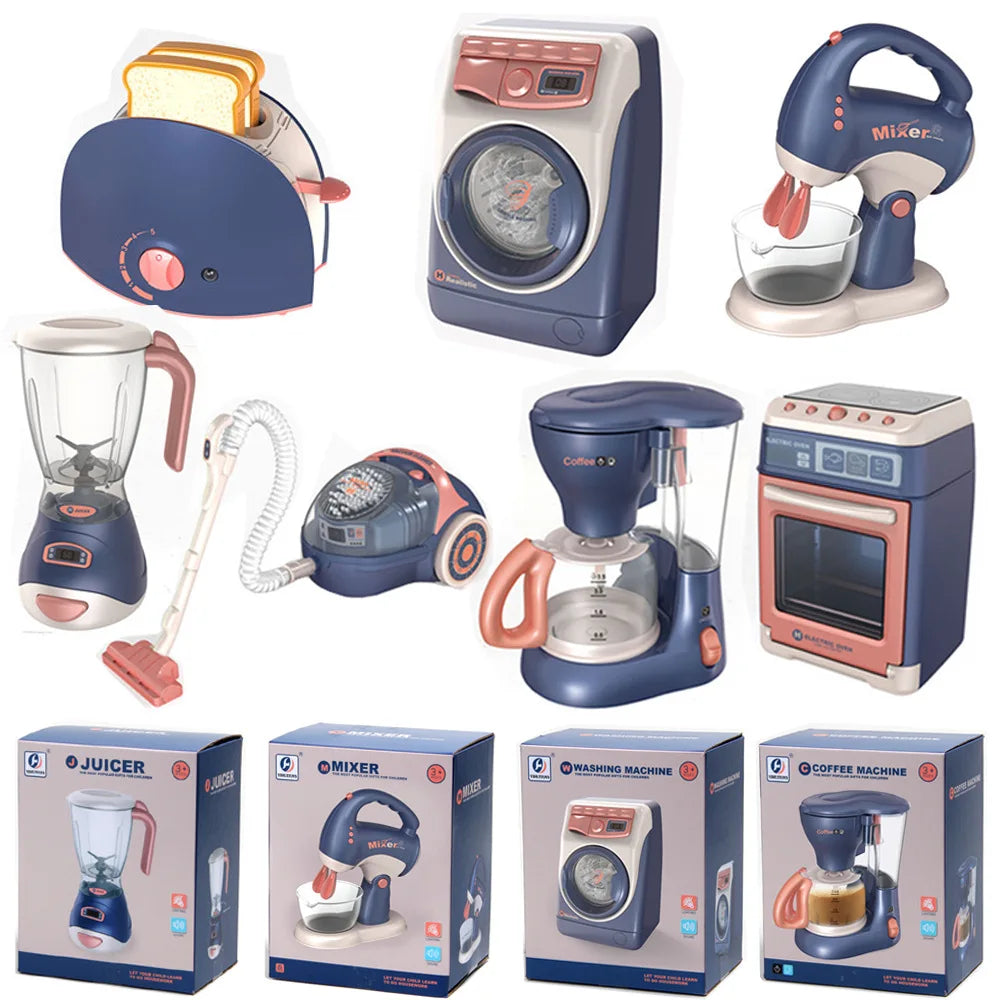 Pretend Play Toys for Kids, Pretend Play Kitchen Appliances Toy Set with Coffee Maker Machine,Mixer and Toaster Sound and Light