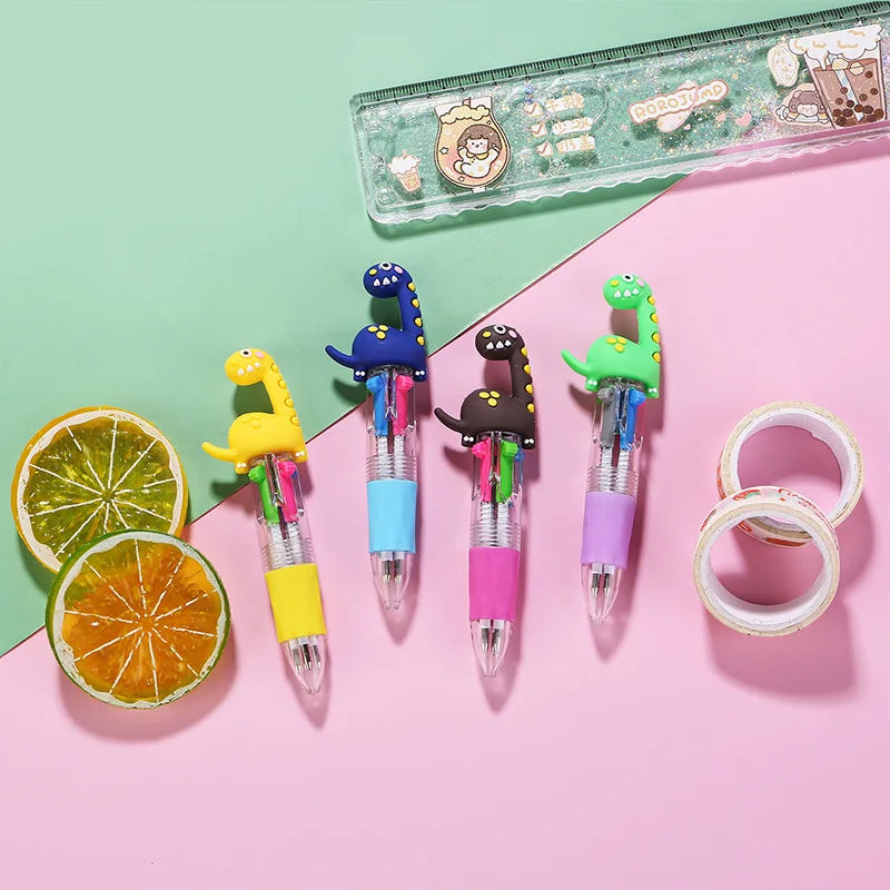 10Pcs/Lot Cute Cartoon Dinosoar Mini 4 Color Ballpoint Pen Kawaii Four Colors Pens School Office Supplies Kids Stationery Gifts