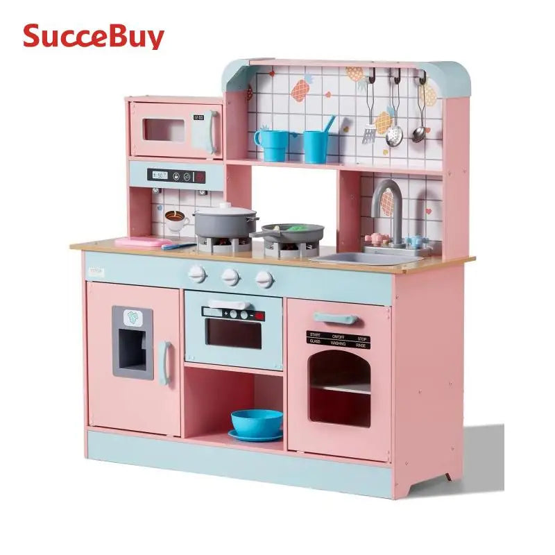SucceBuy Pretend Play Cooking Toy for Kids Chef Playset Kitchen Accessories with Lights & Sounds for Toddles Girls Boys Ages 3+