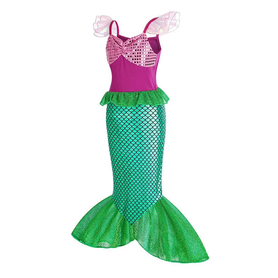 Girls Cosplay Disney Little Mermaid Ariel Prom Princess Costumes Kids Summer Casual Dress Halloween Birthday Party Dress Up 2025
