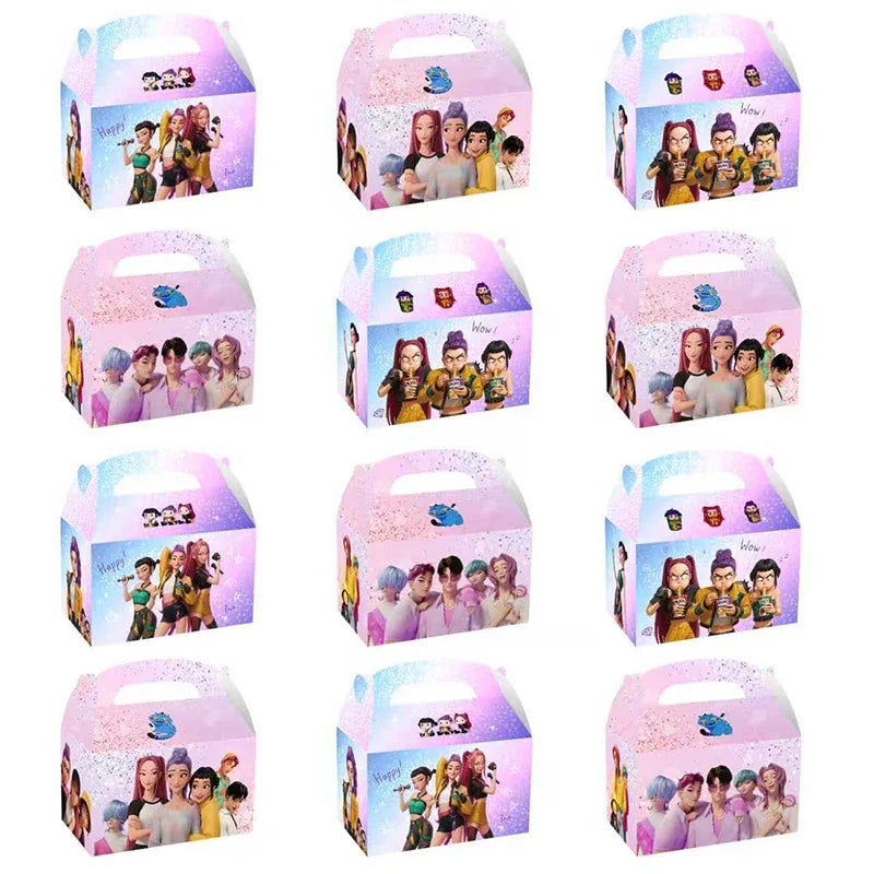 Kpop Demon 12/24/36pcs Set Hunters Saja Jongens Figuren Geschenkdoos Cartoon Draagbare Snoep Popcorn doos Verjaardagsfeestje Decoratie Cadeau