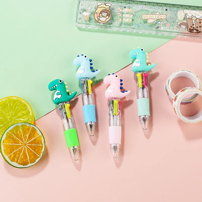 10Pcs/Lot Cute Cartoon Dinosoar Mini 4 Color Ballpoint Pen Kawaii Four Colors Pens School Office Supplies Kids Stationery Gifts
