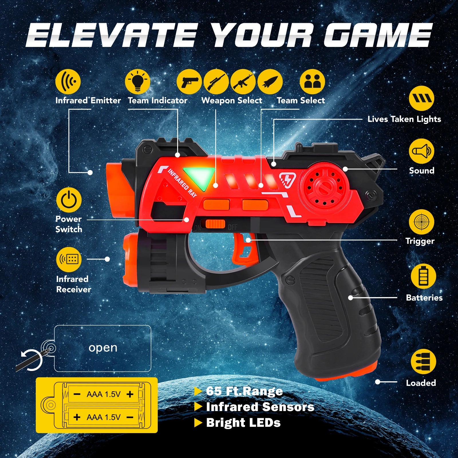 VATOS Laser Tag Guns Set 4x Infrared Mini Laser Tag Blaster for Kids with Badges Indoor Outdoor Game Toy for Age 4+ Boys Girls