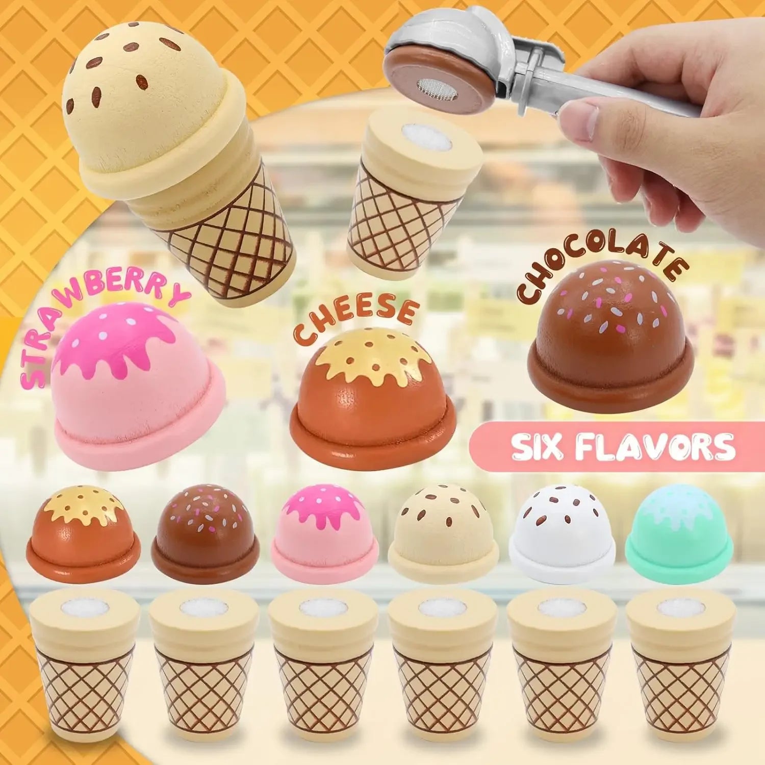 Ice Cream Counter Playset for Kids Montessori Pretend Play Food Toys Kitchen Accessories with Coin Role Play for Kids Girls Boys