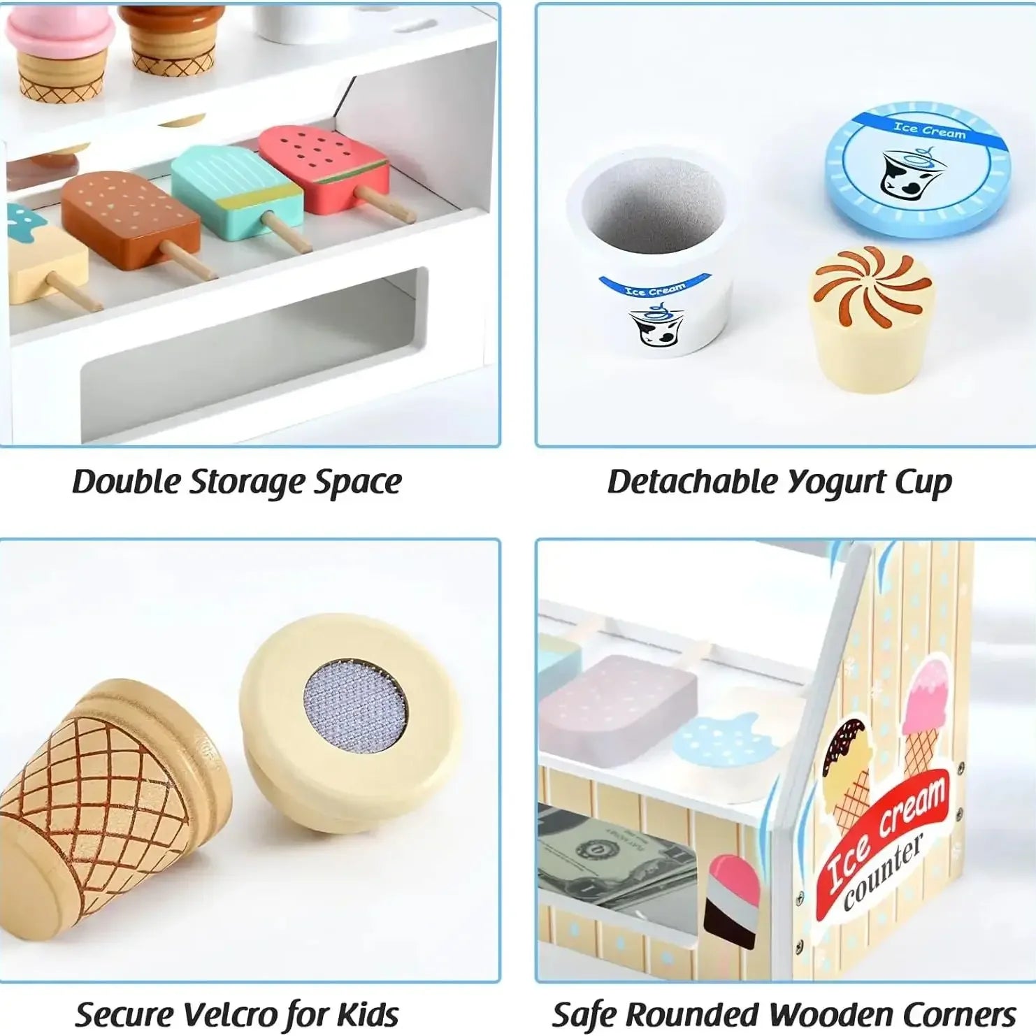 Ice Cream Counter Playset for Kids Montessori Pretend Play Food Toys Kitchen Accessories with Coin Role Play for Kids Girls Boys