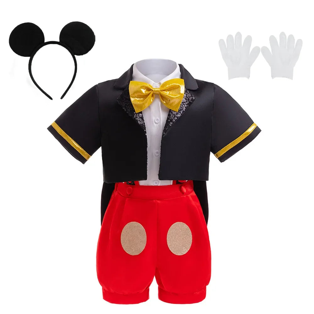 Boys Girls Cartoon Mickey Mouse Cosplay Costume Boys Jacket Shirt Shorts Girls Minnie Polka Dots Dress Headband Anime Costume