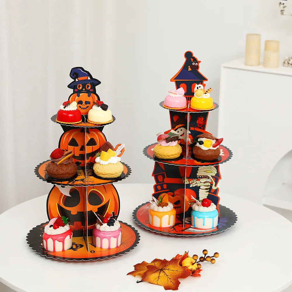 Halloween 3 Tier Dessert Stand Adjustable Cupcake Rack DIY Cake Tray Christmas Thanksgiving Home Party Decoration Baking Display