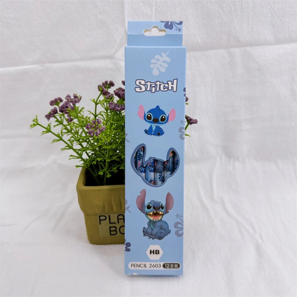 12PCS Disney Cartoon Stitch Pencil School Supplies Kid Rubber School Supplies Pencils Pencil Roller Hb Pencils Birthday Gift