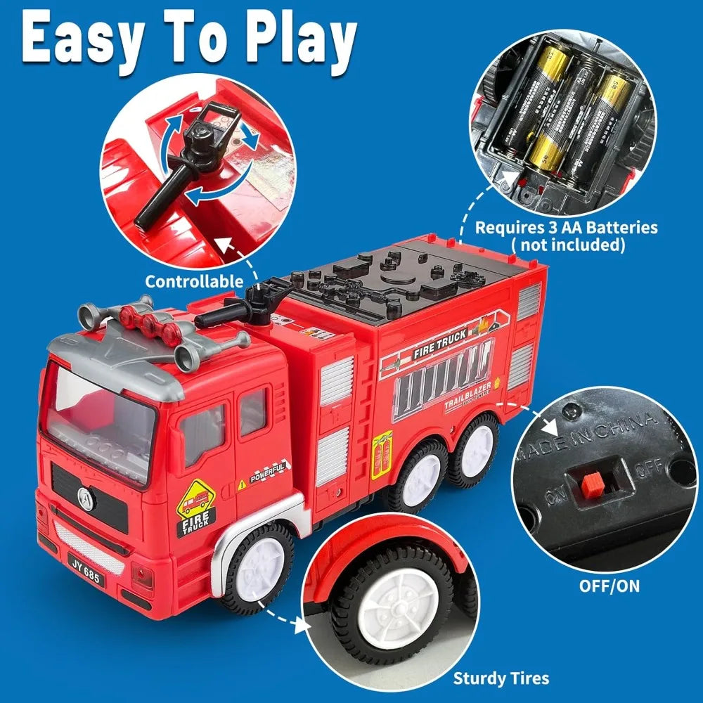 4D Truck Toys for Boys Girls Toddler Car Toys Fire Vehicle Toy with Sounds & Lights Firetruck Christmas Birthday Gift for Kids