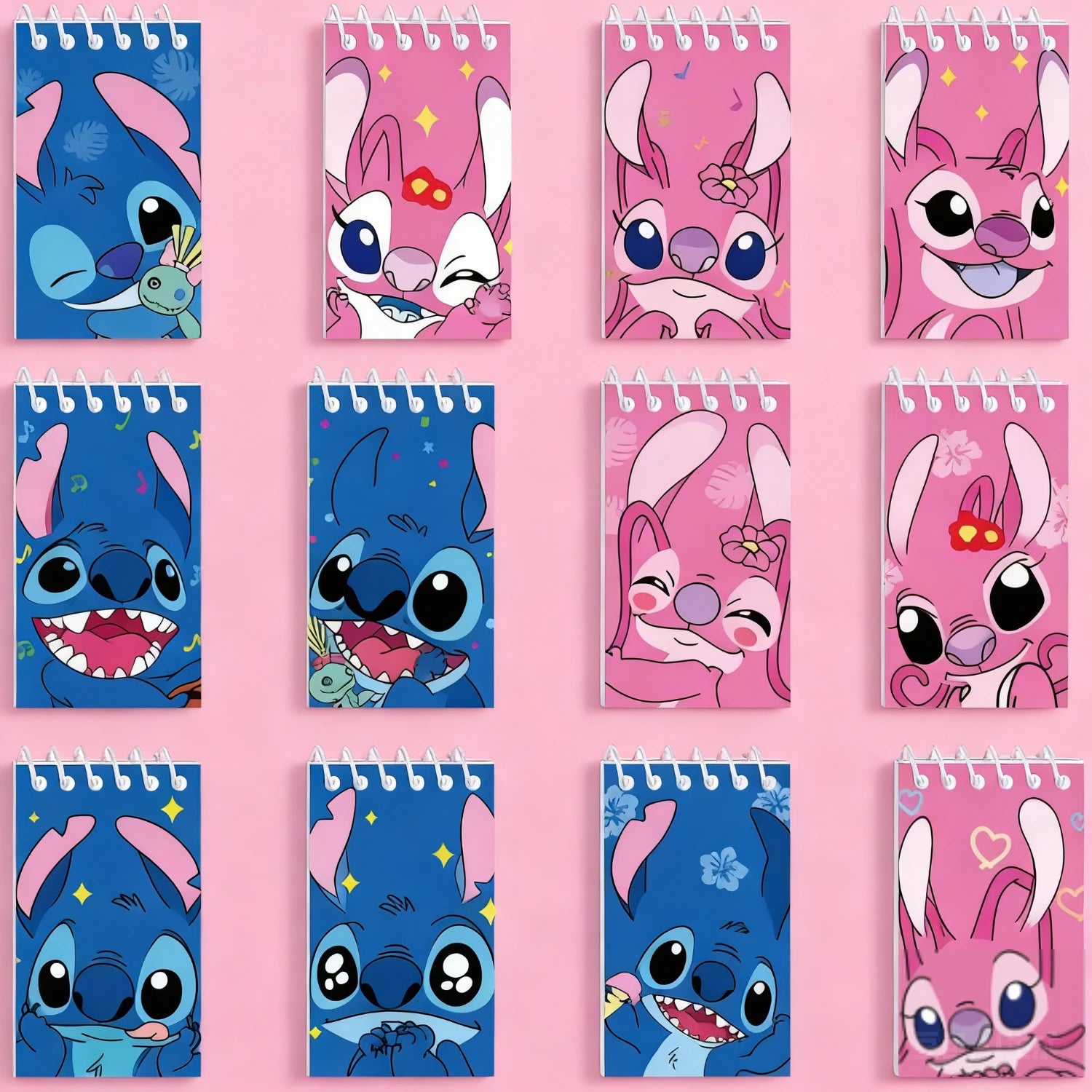 12pcs Stitch and Angel Children's Notebook and Ballpoint Pen Stationery Set, Spiral Notebook, Notepad, Birthday Gift