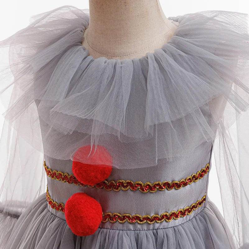 Gray Girls Joker Cosplay Halloween Costume Tutu Dress Creepy Clown Kids Carnival Party Clothes Children Tulle Fancy Party Dress