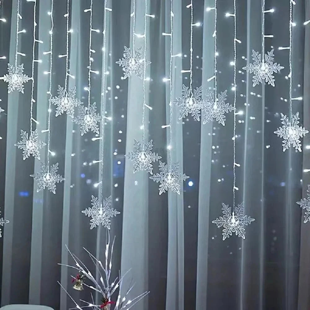 3.5M Christmas Light Led Snowflake Curtain Icicle Fairy String Lights Outdoor Garland for Home Party Garden New Year Decoration