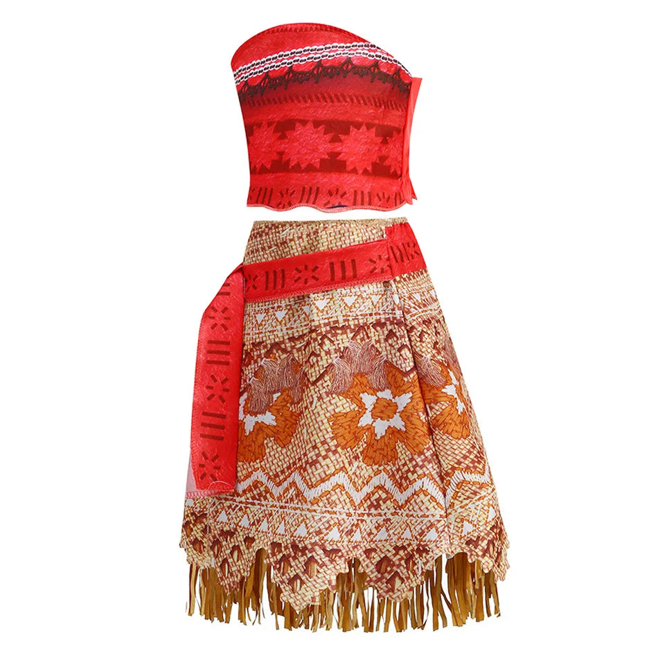 Disney Moana Dress for Kids Girls Princess Vaiana Cosplay Carnival Children Birthday Party Headwear Necklace Pet Pig Chicken Set