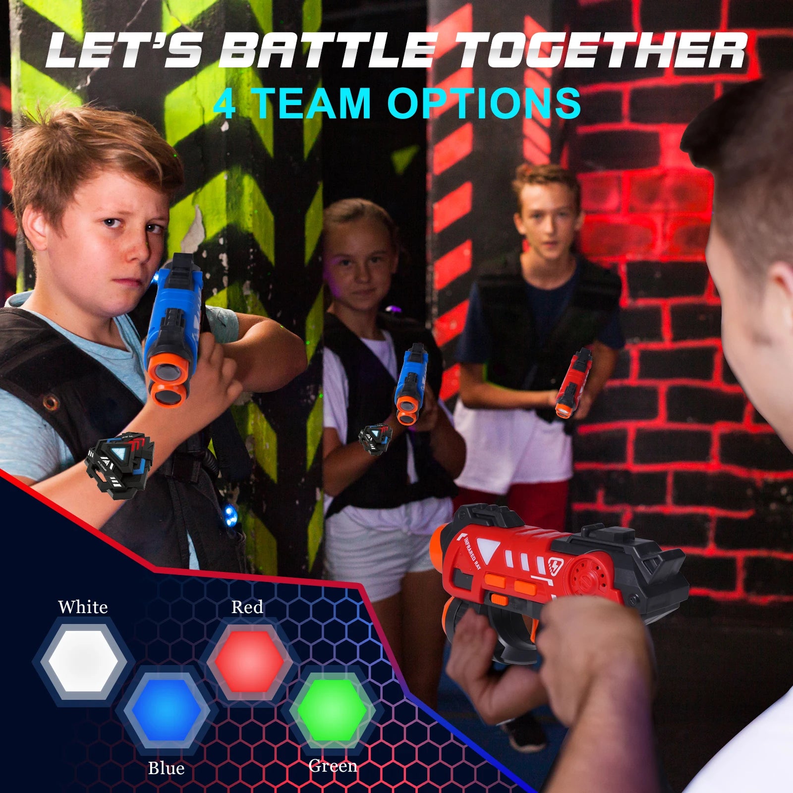 VATOS Laser Tag Guns Set 4x Infrared Mini Laser Tag Blaster for Kids with Badges Indoor Outdoor Game Toy for Age 4+ Boys Girls