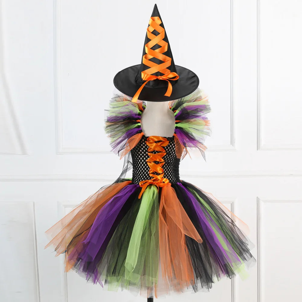 Girls Colour Witch Costume Disguise Halloween Cosplay Carnival Party Christmas Toddler Kids Princess Dress Prom Gown Dress