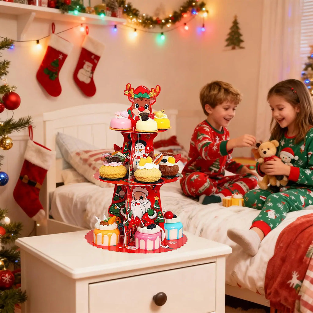 Christmas Cupcake Stand 2 Pieces Christmas Cupcake Holder 3 Tier Dessert Tower Tray for Donut Candy Treat Dessert Pastry Cookie