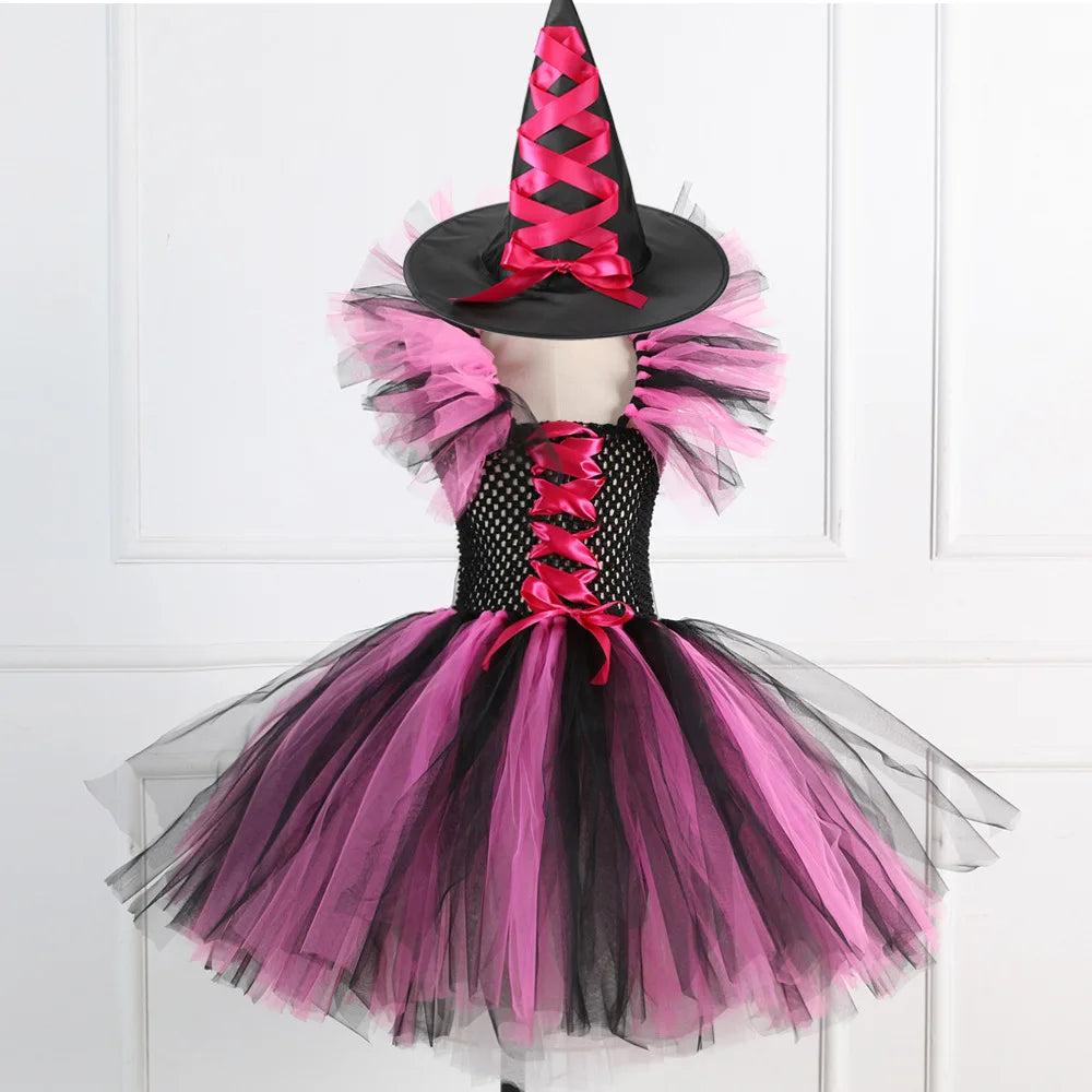 Girls Colour Witch Costume Disguise Halloween Cosplay Carnival Party Christmas Toddler Kids Princess Dress Prom Gown Dress