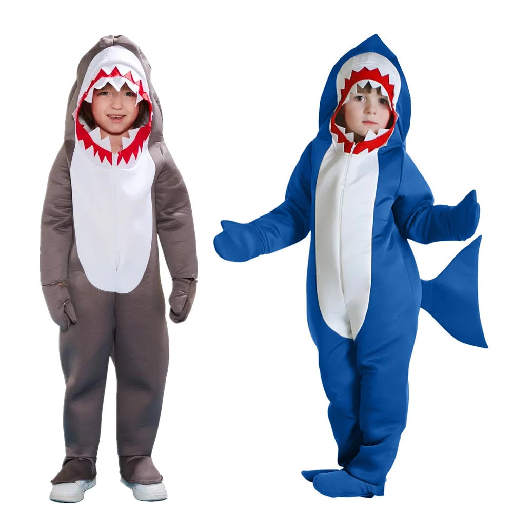 Boy Cute Shark Hooded Jumpsuits Boys Girls Halloween Animals Cosplay Costume Carnival Easter Purim Fancy Dress