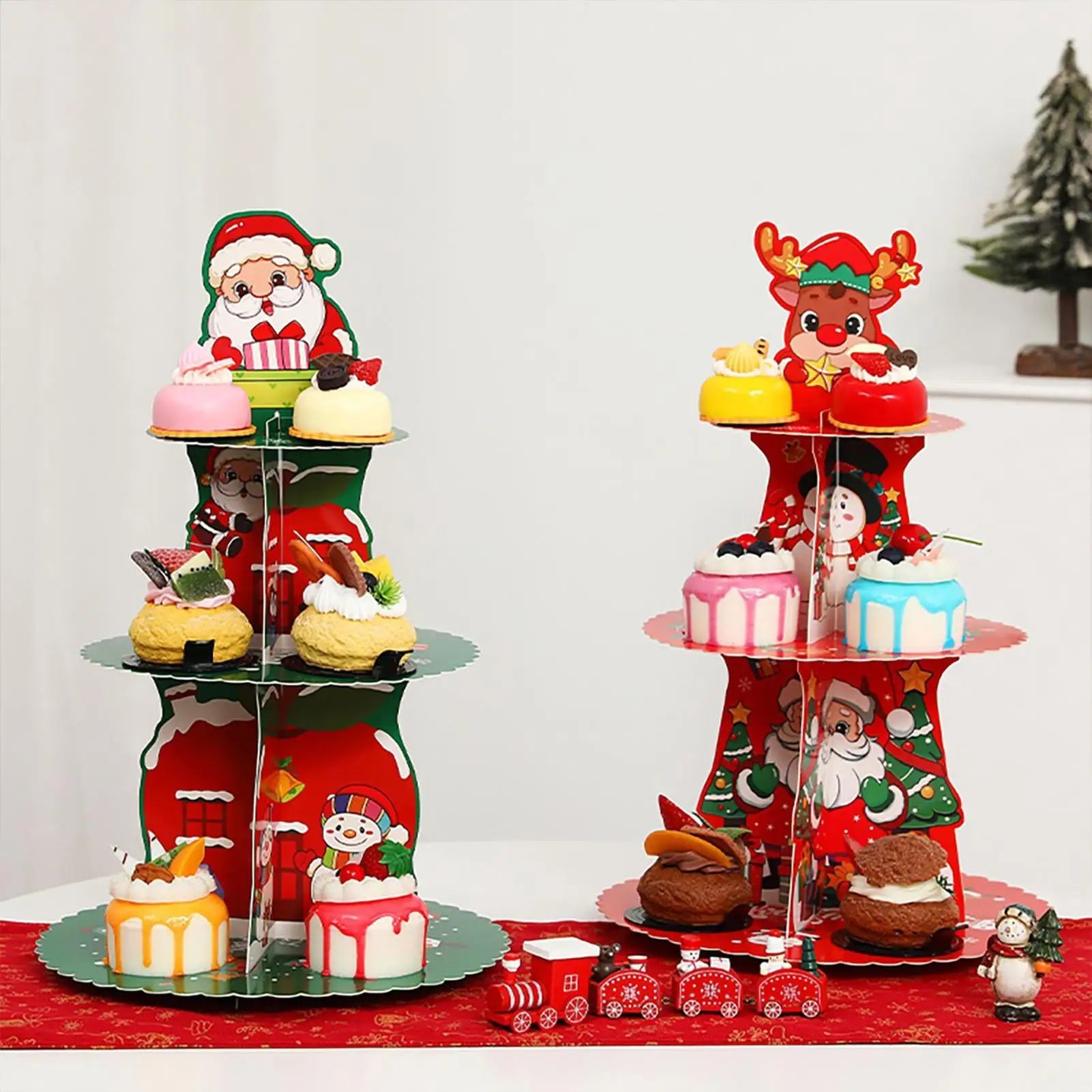 Christmas Cupcake Stand 2 Pieces Christmas Cupcake Holder 3 Tier Dessert Tower Tray for Donut Candy Treat Dessert Pastry Cookie
