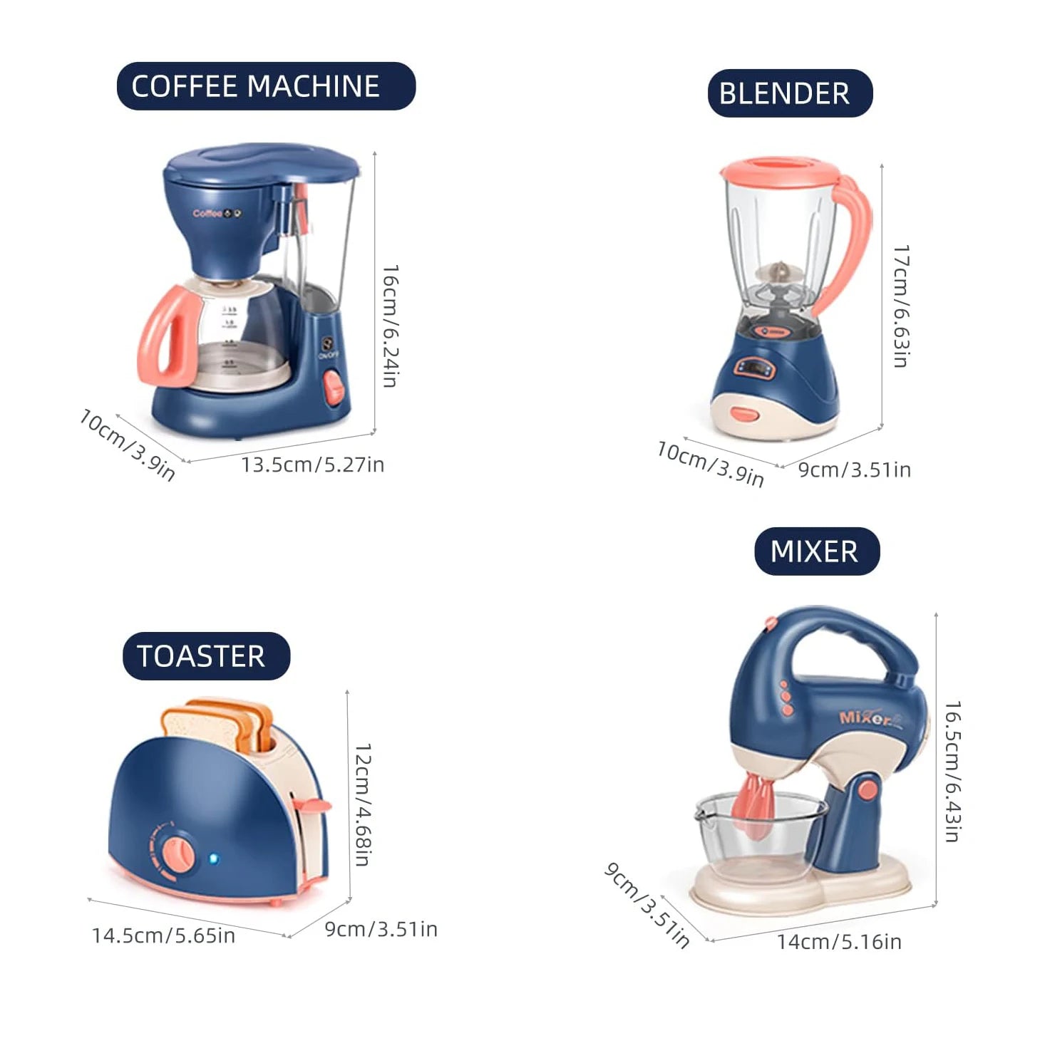 Pretend Play Toys for Kids, Pretend Play Kitchen Appliances Toy Set with Coffee Maker Machine,Mixer and Toaster Sound and Light