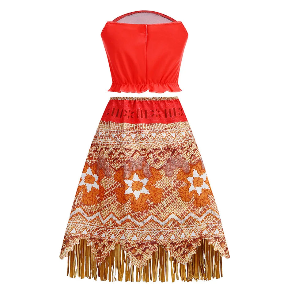 Disney Moana Dress for Kids Girls Princess Vaiana Cosplay Carnival Children Birthday Party Headwear Necklace Pet Pig Chicken Set