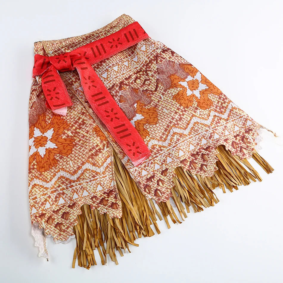 Disney Moana Dress for Kids Girls Princess Vaiana Cosplay Carnival Children Birthday Party Headwear Necklace Pet Pig Chicken Set