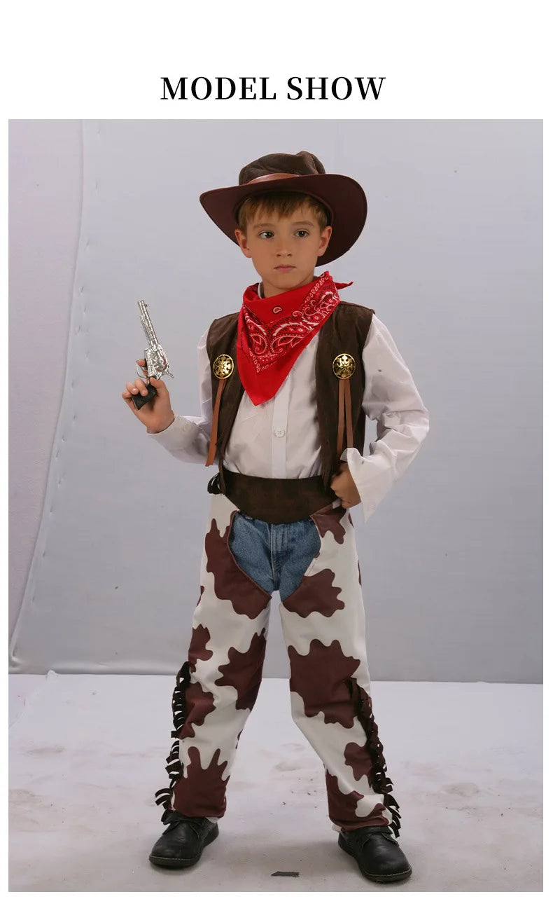 Anime Kid Boys Halloween Cowboy Costume Children Western Cowboy Cosplay Event Dress Up Party Stage Performance PurimOutfits