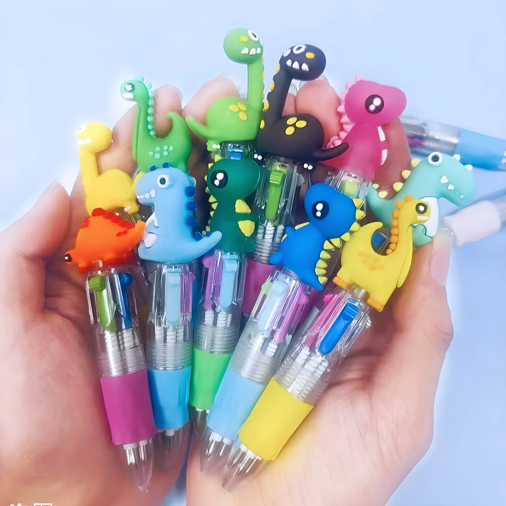 10Pcs/Lot Cute Cartoon Dinosoar Mini 4 Color Ballpoint Pen Kawaii Four Colors Pens School Office Supplies Kids Stationery Gifts