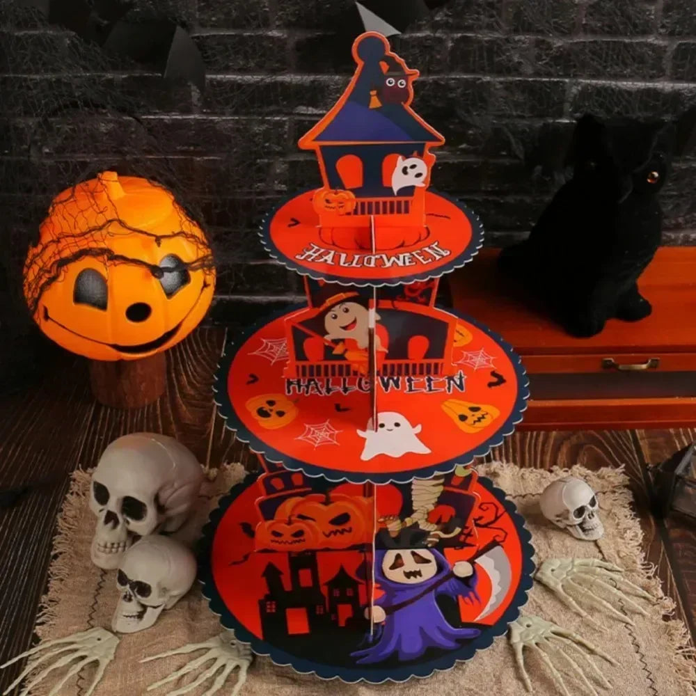 Halloween 3 Tier Dessert Stand Adjustable Cupcake Rack DIY Cake Tray Christmas Thanksgiving Home Party Decoration Baking Display