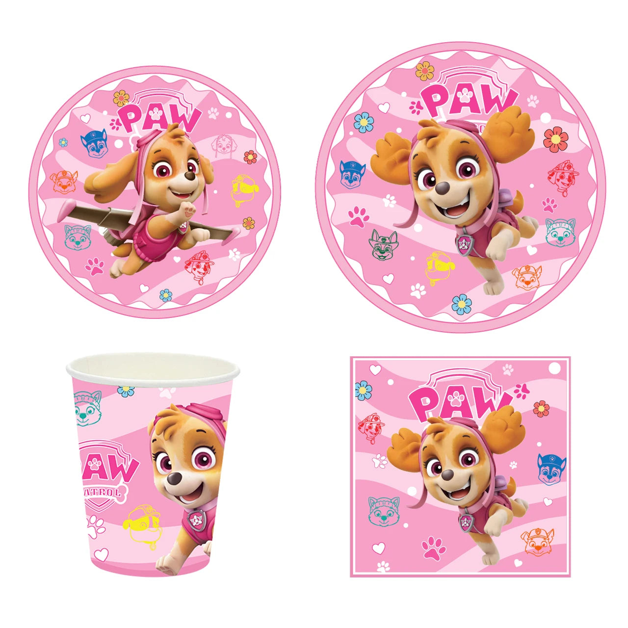 Roze Skye Paw Patrol Verjaardagsfeestje Decoratie Kinderdouche Jongens Meisjes Serviesbenodigdheden Tafelkleed Ballon Taart Topper Stro