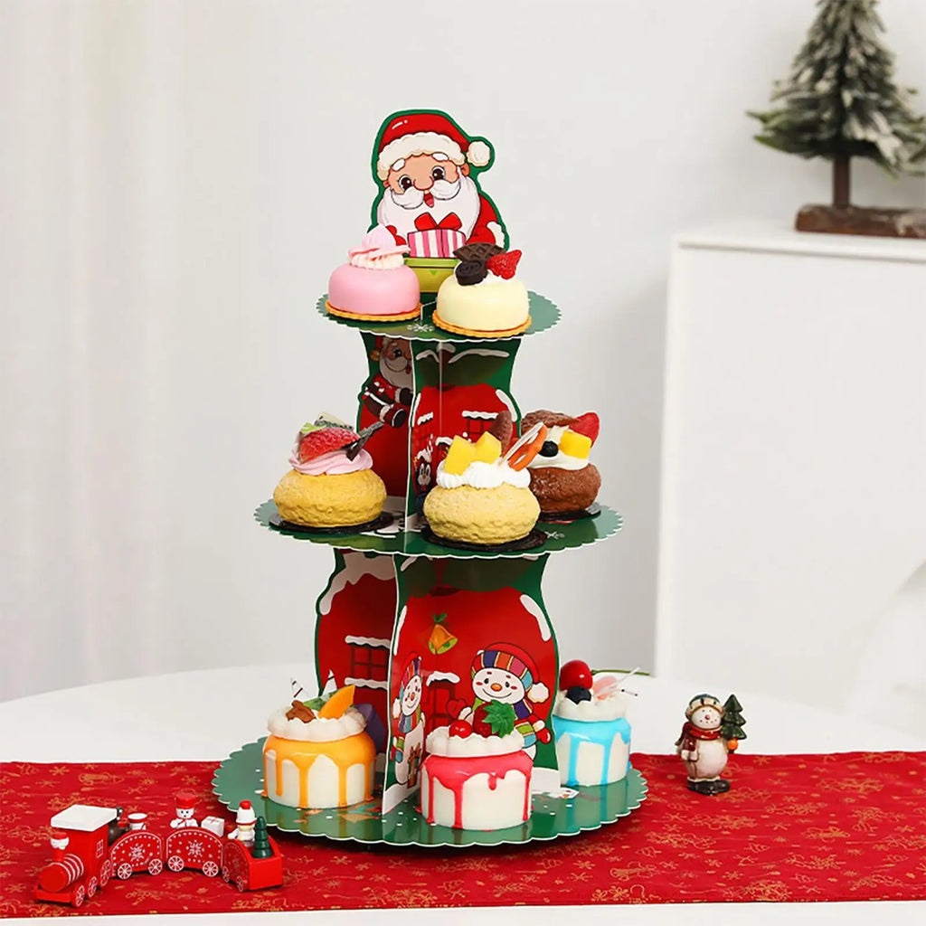 Christmas Cupcake Stand 2 Pieces Christmas Cupcake Holder 3 Tier Dessert Tower Tray for Donut Candy Treat Dessert Pastry Cookie