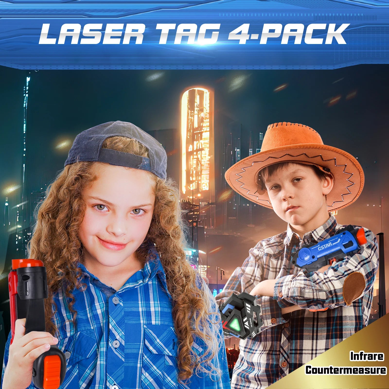 VATOS Laser Tag Guns Set 4x Infrared Mini Laser Tag Blaster for Kids with Badges Indoor Outdoor Game Toy for Age 4+ Boys Girls